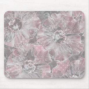 Alfombrilla De Ratón Flores grandes de color gris rosa