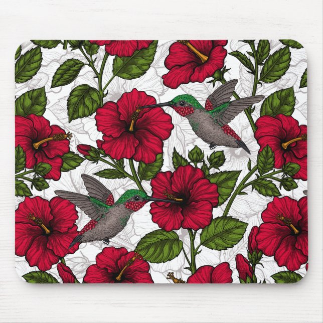 Alfombrilla De Ratón Flores hibiscus y colibríes (Frente)