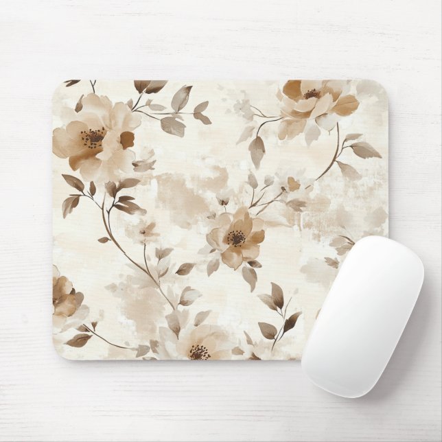 Alfombrilla De Ratón Flores Marrones Crema (Con ratón)