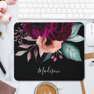 Alfombrilla De Ratón Flores moradas de Boho romántico vintage monograma