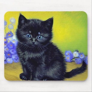 Alfombrilla De Ratón Flores moradas de gato negro Van Gogh