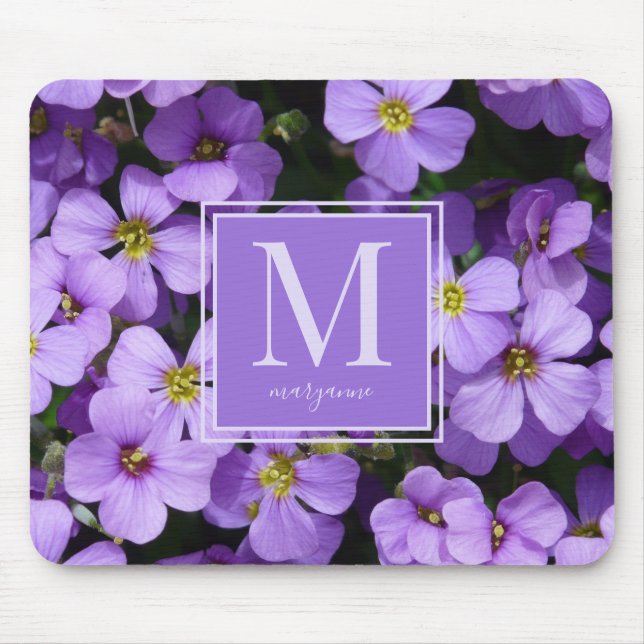 Alfombrilla De Ratón Flores moradas Foto Nombre Monograma (Frente)