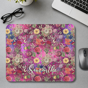 Alfombrilla De Ratón flores moradas rosadas chic monograma patrón flora
