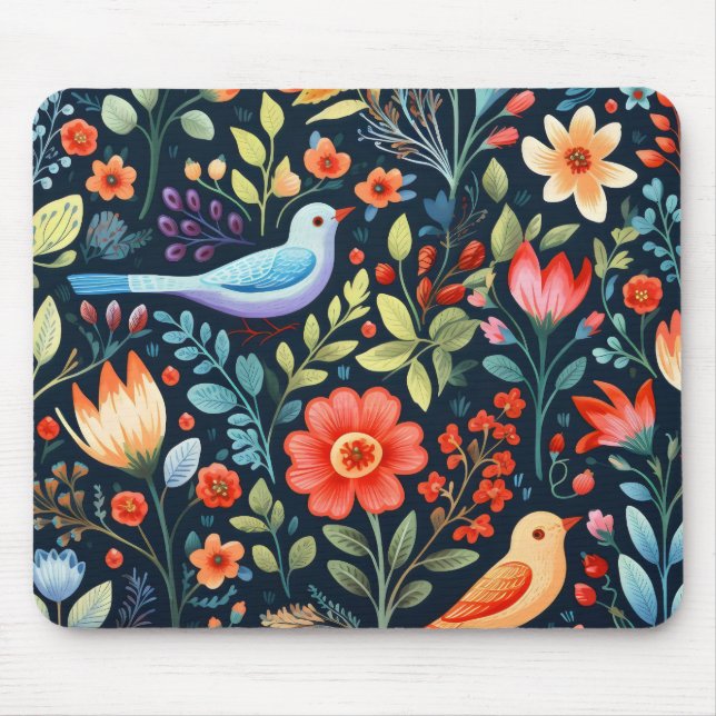 Alfombrilla De Ratón Flores populares y aves (Frente)