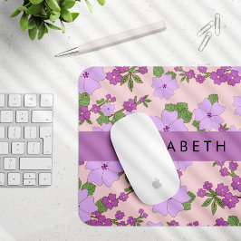 Alfombrilla De Ratón Flores Púrpura, Patrón De Flores, Tu Nombre