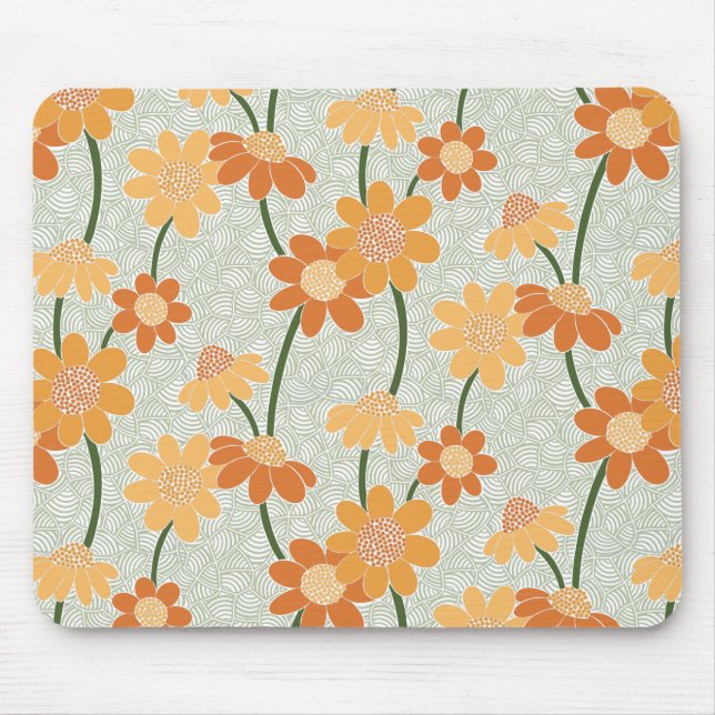 Alfombrilla De Ratón Flores retro de los años 70 apagadas (Frente)