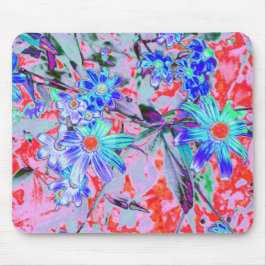 Alfombrilla De Ratón Flores retro psicodélicas de Aqua verde y Naranja