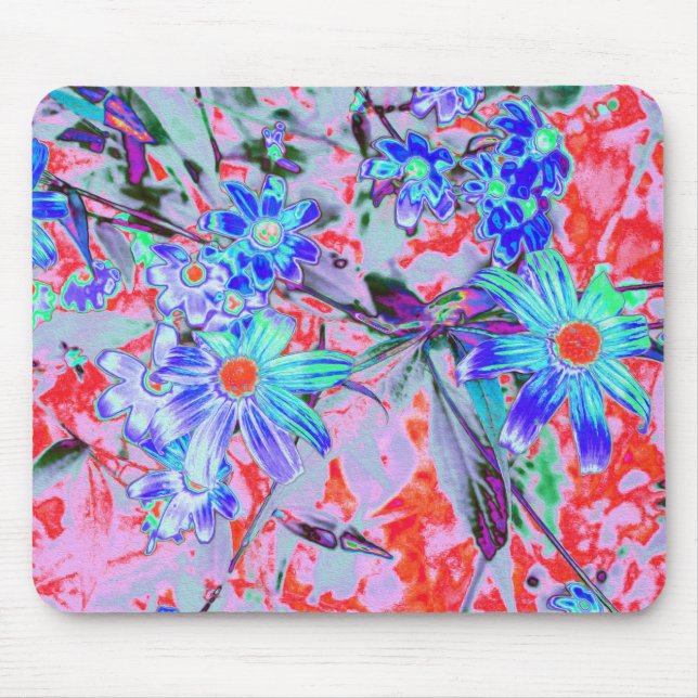 Alfombrilla De Ratón Flores retro psicodélicas de Aqua verde y Naranja (Frente)