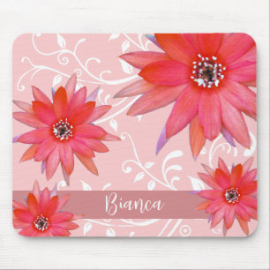 Alfombrilla De Ratón Flores Rojas Caprichosas Hojas Giratorias Rosa