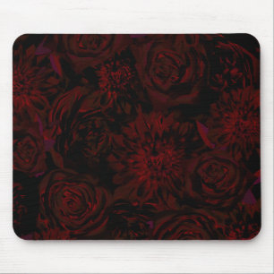 Alfombrilla De Ratón Flores Rojizas Románticas Jardín Oscuro Glam Gótic