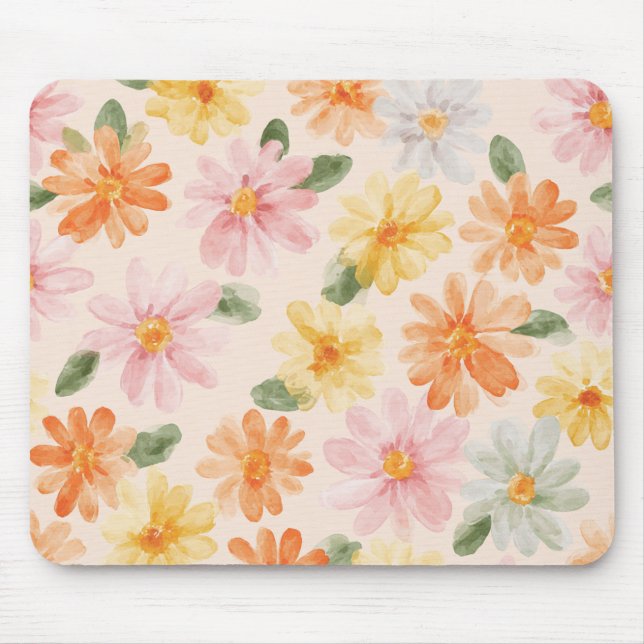 Alfombrilla De Ratón Flores Rosa Amarillo Azul Melocotón (Frente)