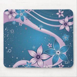 Alfombrilla De Ratón flores rosadas azules - arte del vector