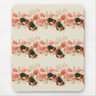 Alfombrilla De Ratón Flores rosadas de primavera vintage con mariposas