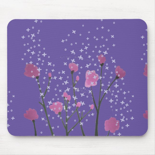 Alfombrilla De Ratón Flores rosas con fondo morado (Frente)
