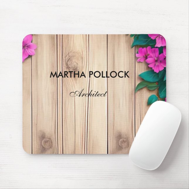 Alfombrilla De Ratón Flores rosas madera marrón (Con ratón)