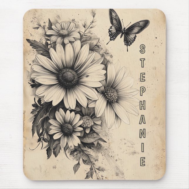 Alfombrilla De Ratón Flores rústicas y mariposa - Papel de edad (11) (Frente)