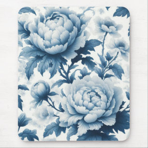 Alfombrilla De Ratón Flores salvajes de la Chinoserie azul
