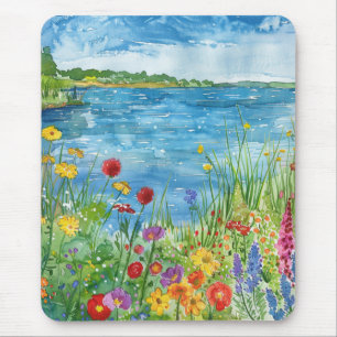 Alfombrilla De Ratón Flores silvestres junto a un lago