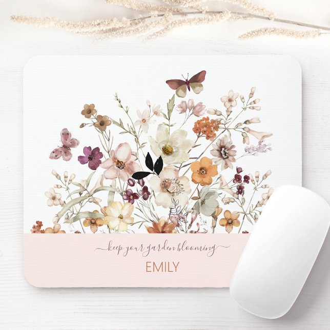 Alfombrilla De Ratón Flores silvestres presentes Floral botánica (Pressed Wildflowers Botanical Floral Mouse Pad)