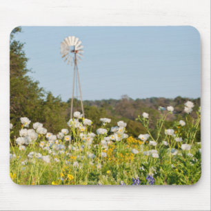 Alfombrilla De Ratón Flores Silvestres Y Molinos De Viento En Texas Hil