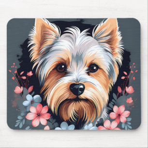 Alfombrilla De Ratón Flores Terrier de Cute Dog Yorkshire