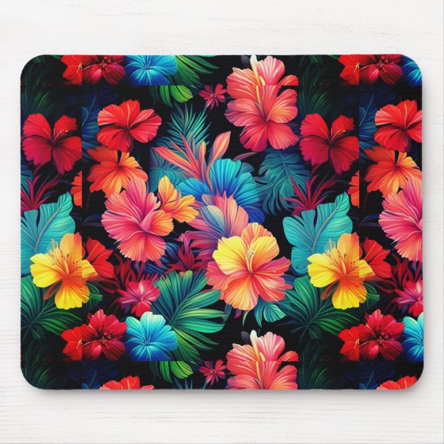 Alfombrilla De Ratón Flores tropicales Naranja floral hojas-66771 (Frente)