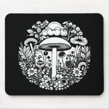 Flores y champiñones negros y blancos