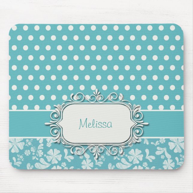 Alfombrilla De Ratón Flores y lunares de la turquesa (Frente)