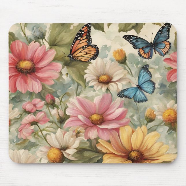 Alfombrilla De Ratón Flores y mariposa Mousepad (Frente)