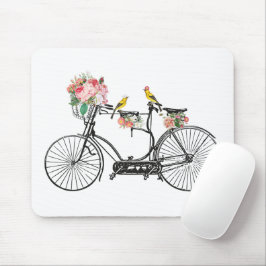 Alfombrilla De Ratón Flores y pájaros de bicis románticas