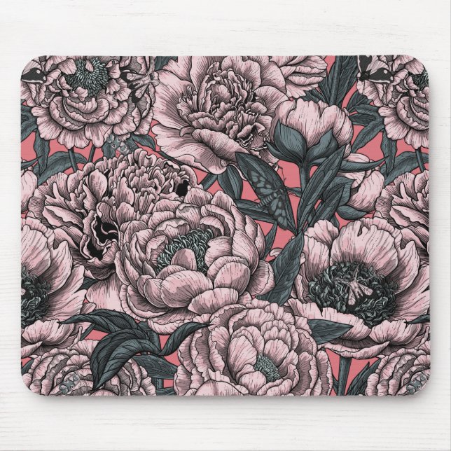 Alfombrilla De Ratón Flores y polillas rosadas (Frente)