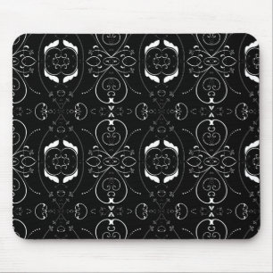 Alfombrilla De Ratón Florituras blancas elegantes en negro