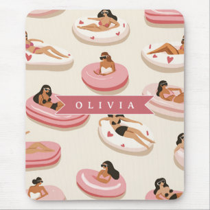 Alfombrilla De Ratón Flotador de piscina rosa lindo personalizado Estét