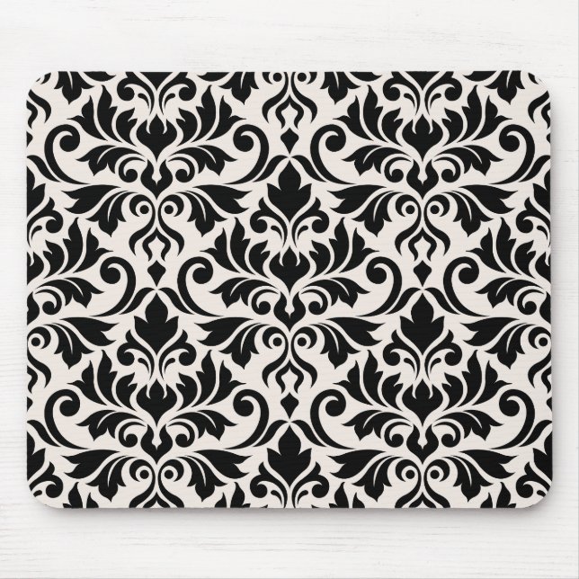 Alfombrilla De Ratón Flourish Damask Pattern Black on Cream (Frente)