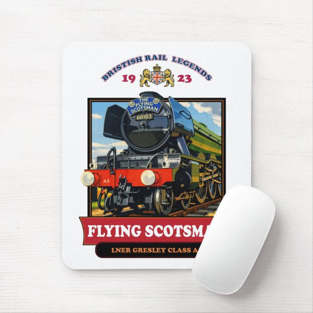 Alfombrilla De Ratón Flying Scotsman 4472 Steam Locomotive Retro Poster (Con ratón)