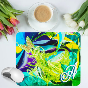 Alfombrilla De Ratón Foco de mariposa dorada Swirls Monograma Líquido R