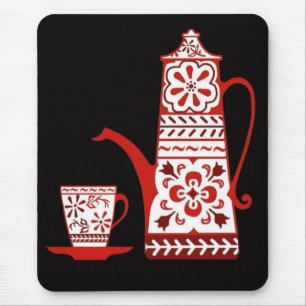 Alfombrilla De Ratón Folclore, delft rojo, café/té y taza
