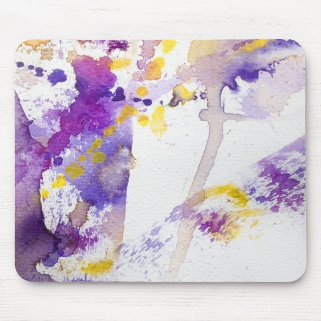 Alfombrilla De Ratón fondo amarillo y púrpura de la acuarela (Frente)