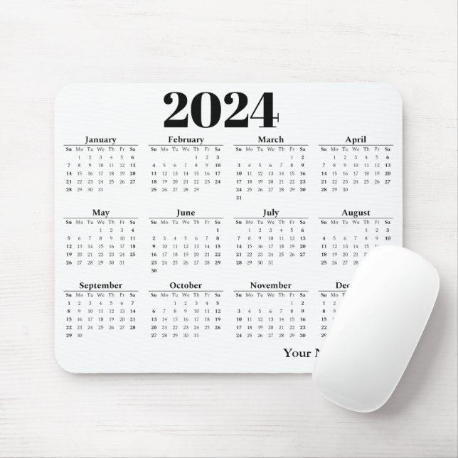 Alfombrilla De Ratón Fondo blanco del calendario 2024 (Con ratón)