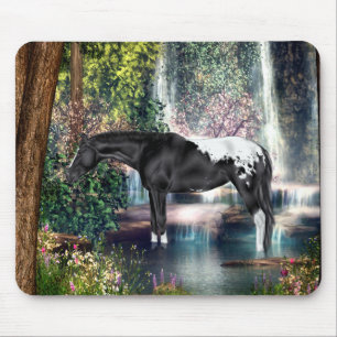 Alfombrilla De Ratón Fondo de cascada de caballo Appaloosa negro