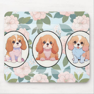 Alfombrilla De Ratón Fondo de flores clásicas Cavalier King Charles