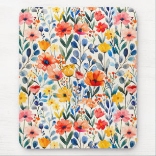 Alfombrilla De Ratón Fondo de flores silvestres de acuarela de primaver