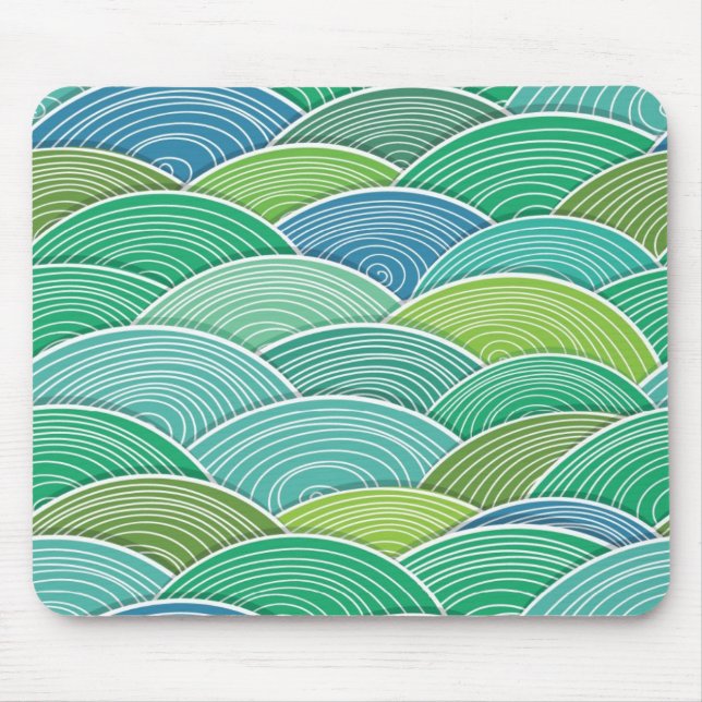 Alfombrilla De Ratón Fondo de ondas verdes abstractas encrespadas (Frente)