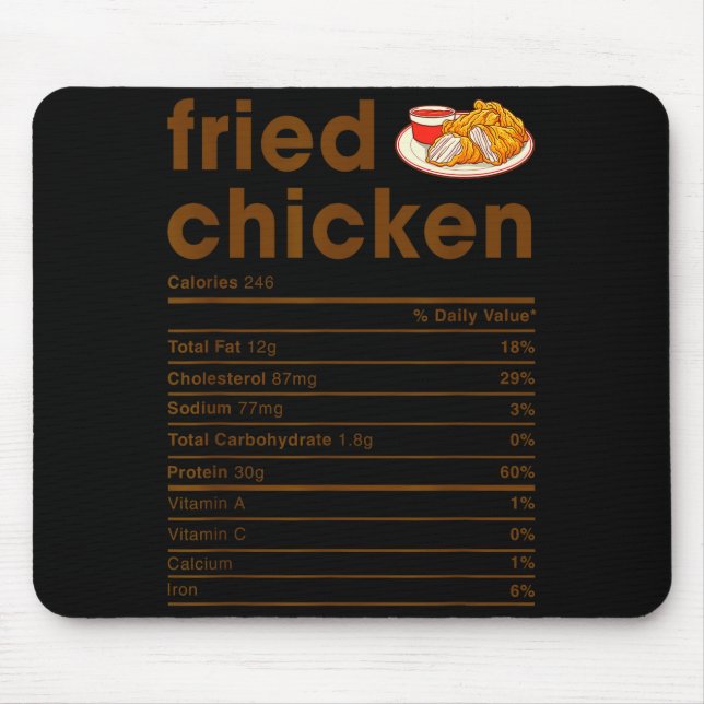 Alfombrilla De Ratón Food Nutrition Facts Shirts Co. Fried Chicken Nutr (Frente)