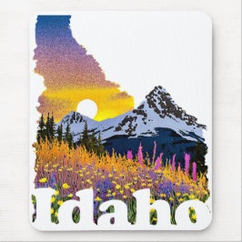 Alfombrilla De Ratón Forma de Idaho con montaña y flores silvestres