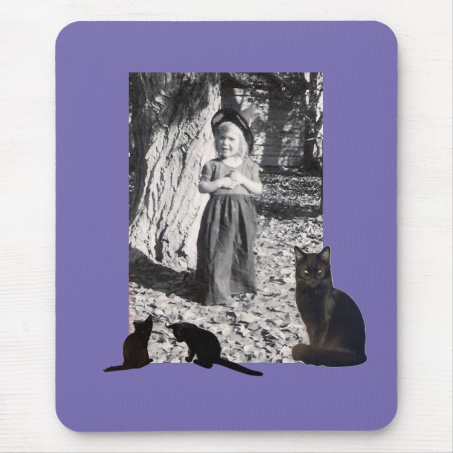 Alfombrilla De Ratón Foto de Halloween Niño disfrazado de gato negro mo (Frente)