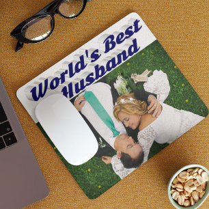 Alfombrilla De Ratón Foto de marido con texto azul oscuro