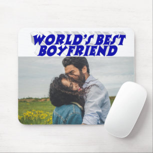 Alfombrilla De Ratón Foto de novio con texto azul