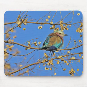 Alfombrilla De Ratón Foto de pájaro en árbol y cielo azul