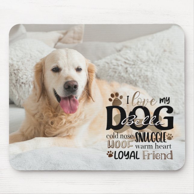 Alfombrilla De Ratón Foto de perro AMA A MI PERRO Arte Word Personaliza (Frente)